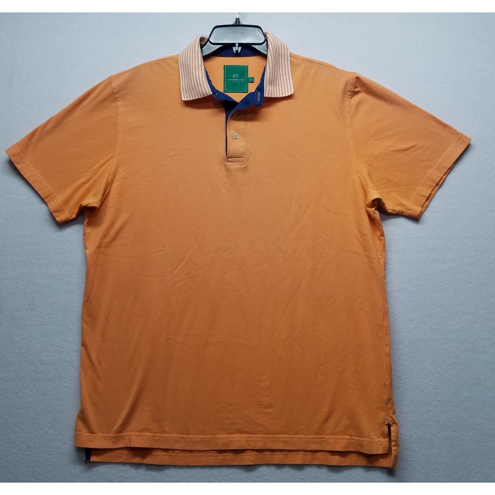 Southern Tide Mens Large Orange Striped Collar Golf Polo Shirt Breathable